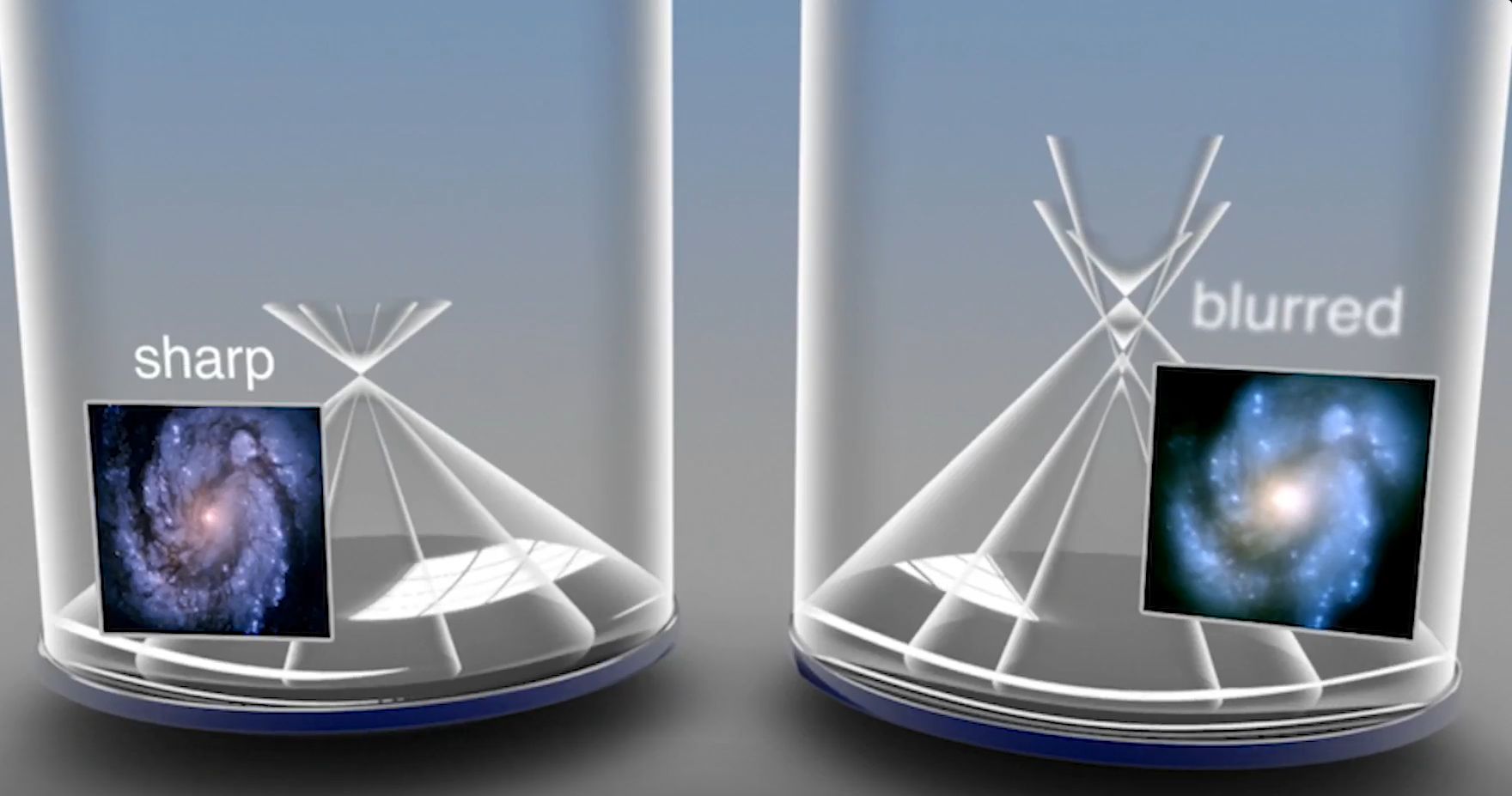 . The spherical aberration (right) in Hubble's mirror created multiple focal points, which made its images blurry. (NASA)